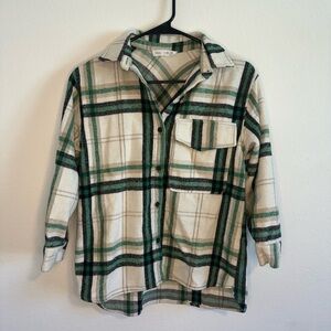 Zara Youth Cream & Green Plaid Shirt Size 10‎